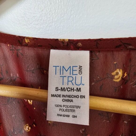 NEVER WORN TIME AND TRU RED DITSY FLORAL LONG BELTED KIMONO CARDIGAN SIZE SMALL - Picture 12 of 14